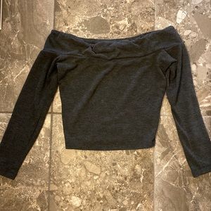 Grey off the shoulder crop top.